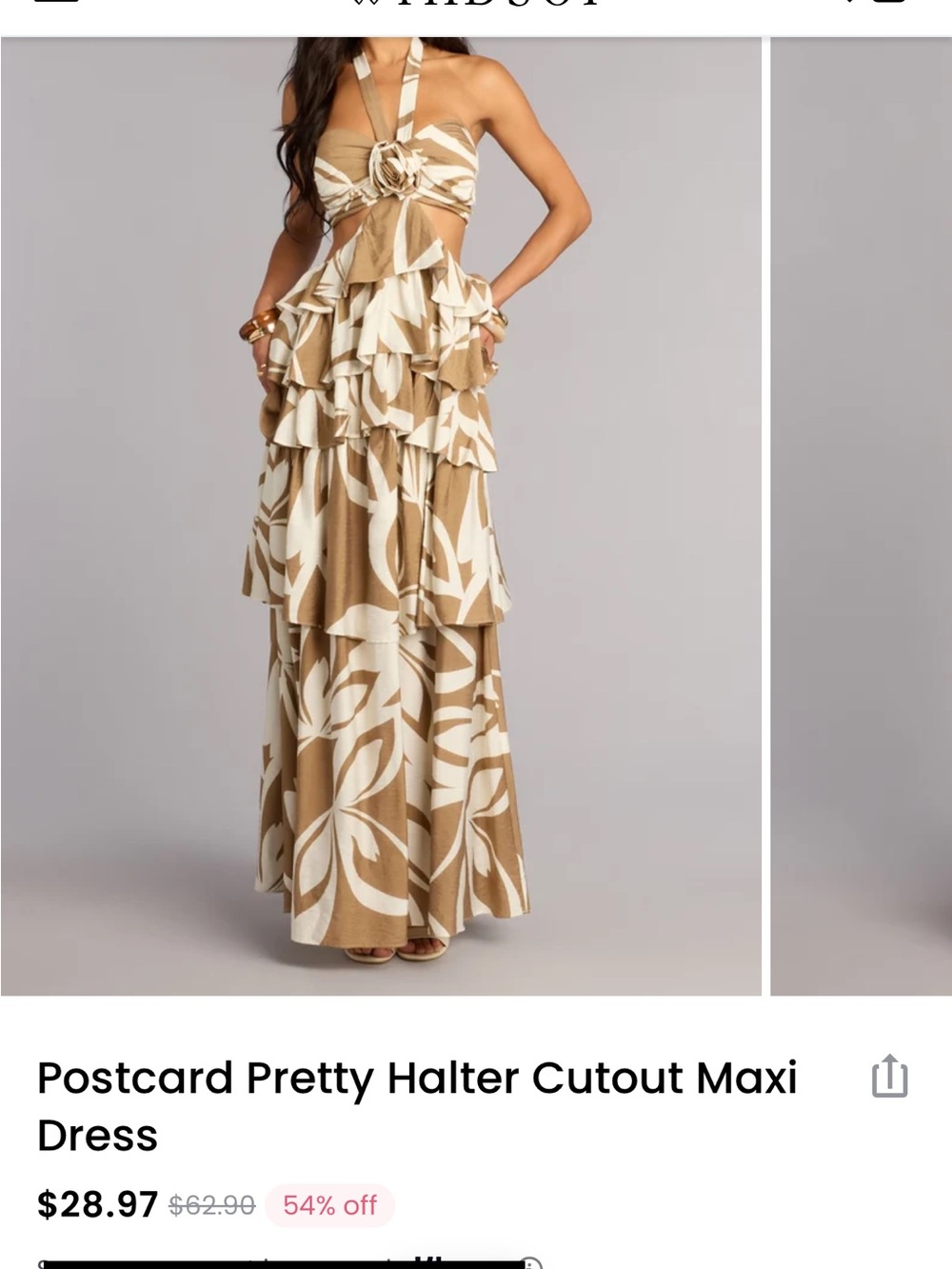 Postcard Pretty Halter Cutout Maxi Dress - Beige/White